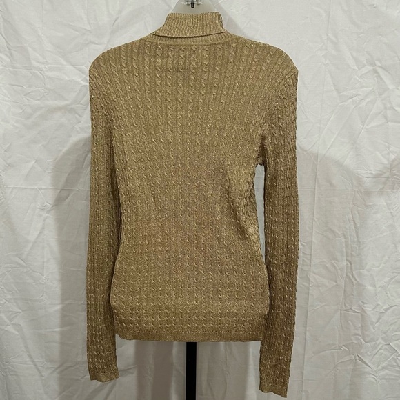 Lauren Ralph Lauren Metallic Gold Cowl Turtle Neck Sweater Size M - Picture 2 of 4